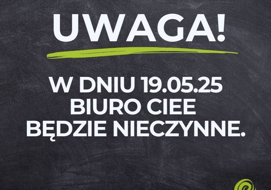 grafika informująca o zamkniętym biurze w najbliższy poniedziałek