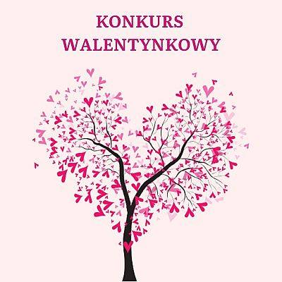 grafika konkursu walnetynkowego. drzewo z koroną w kształcie serca i sercami zamiast liści.