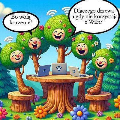 mem z drzewami, które mają twarze i patrzą na komputery