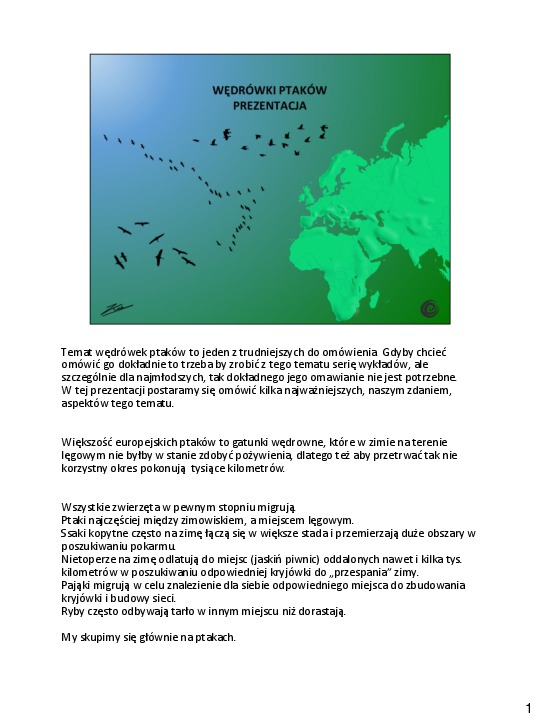 Okładka: notatki do prezentacji ppt - migracje u ptaków